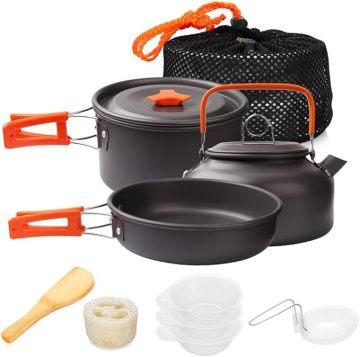 Lightweight Backpacking Cookset with Tea Pot for Camping and Hiking