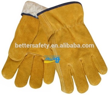 Golden Cow Split Leather Driving Gloves Fur Lining