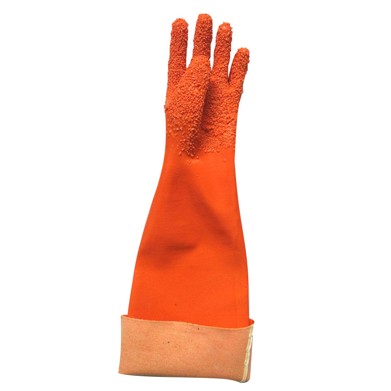 Orange PVC gloves with Chips cotton lining 60cm