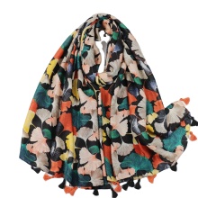 Wholesale Summer Muslim Ginkgo Leaves Printed Shawl Hijab for Women