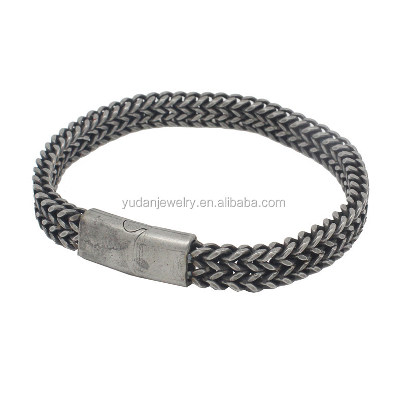 Mens Stainless Steel Bracelet Vintage Gun Black Biker Chain Link Bracelet