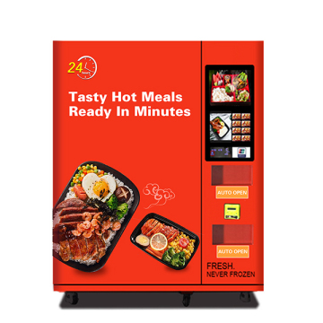 Hot food vending machine with microwave