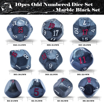 10 Pieces Odd Numbered Polyhedral Dice Set D3-D25, Odd Number Dice D3, D5, D7, D9, D11, D13, D15, D17, D19, D25