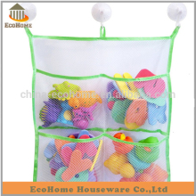 Customized bath toy storage bag with 3hooked suction cup,4 storage pocket