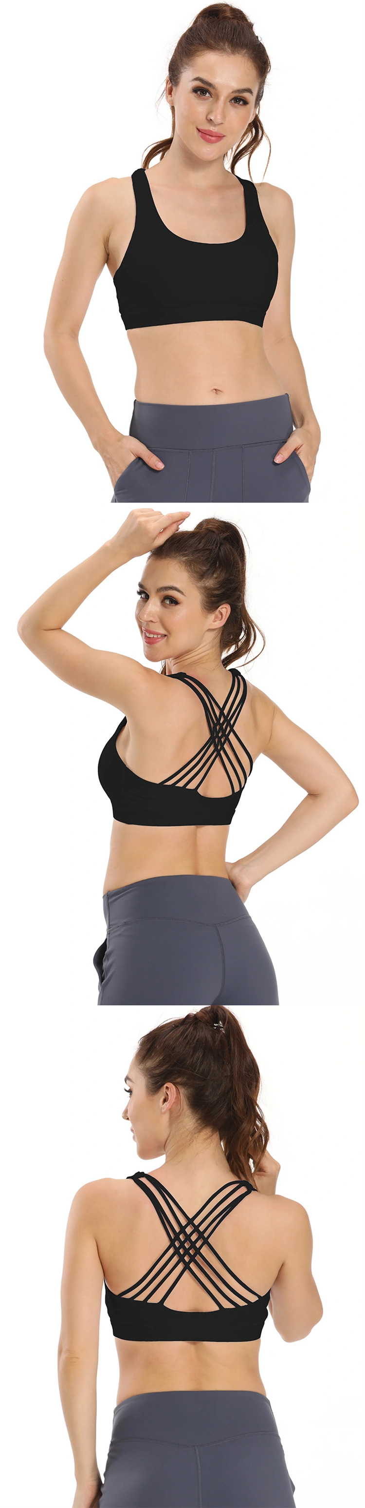 Women Gym Workout Sports Bra Running Fitness Yoga Bra Push up Cross Strappy Yoga Sports Bra