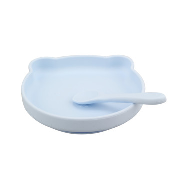 Bear-shaped Blue Silicone Baby Bowl Set with Spoon