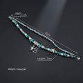 Blue tortoise anklet bracelet for women with multi-layer beaded handmade beach ankle bracelet set with Bohemian foot accessories