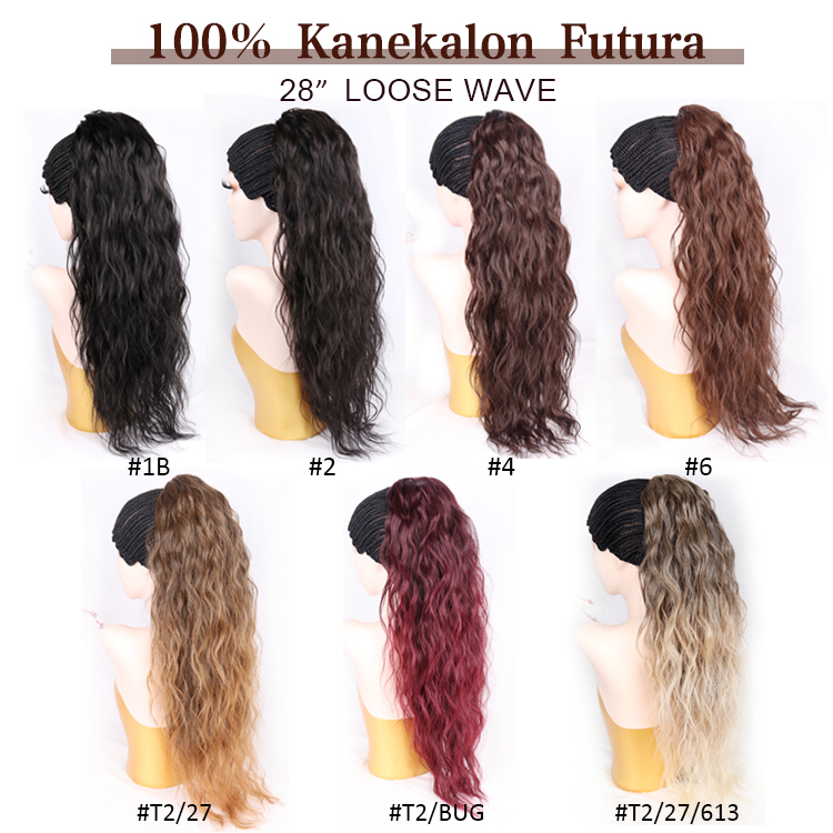 Julianna Wholesale 28Inch Kanekalon Fibre Straight Water Wave Hair Ready To Synthetic Hair Yaki Ponytails