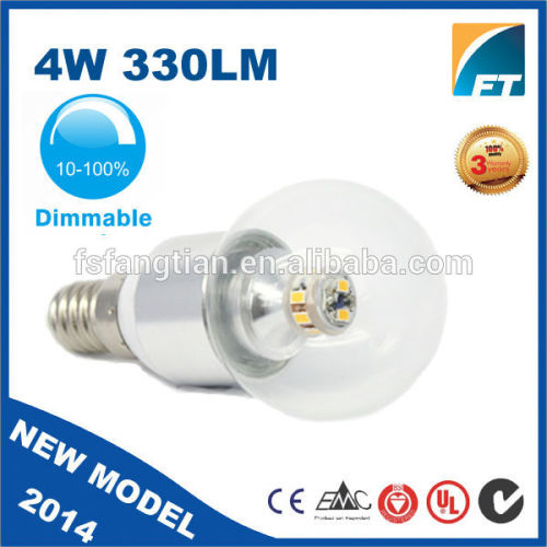 2014 New design 4w 330 Lumens Clear Frost Globe LED light bulb with E17 base
