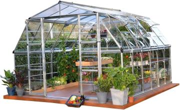 Garden greenhouse with aluminium base supplies pc panels
