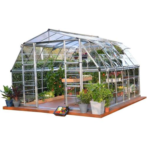 Garden greenhouse with aluminium base supplies pc panels