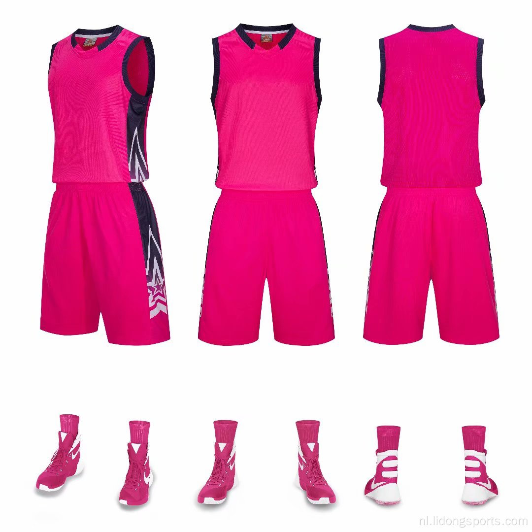 Aangepaste snelle droge school basketbalteam jersey set