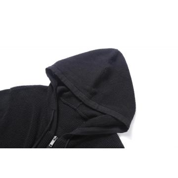 Felpa con cappuccio da uomo in maglia a coste con zip intera e filettatura con cappuccio