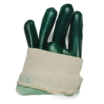 Grüne PVC-beschichtete Handschuhe Stricken Handgelenk Baumwoll-