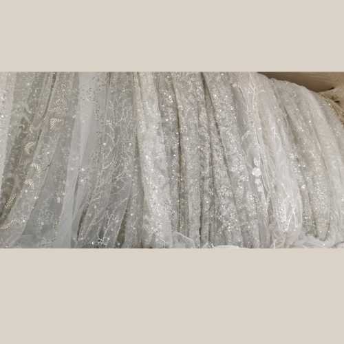 Glitter Pearl Tulle Bead Bordeded Mesh Fabric