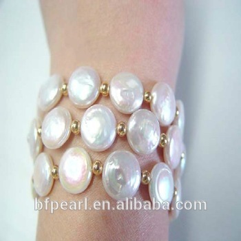 11mm White Button-shaped Pearl Bracelet Jewelry