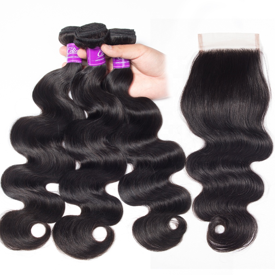 Wholesale Brazilian Virgin hair Vendor  straight Bundles With Lace Closure 4x4 Unprocessed natural hair human hair bundles