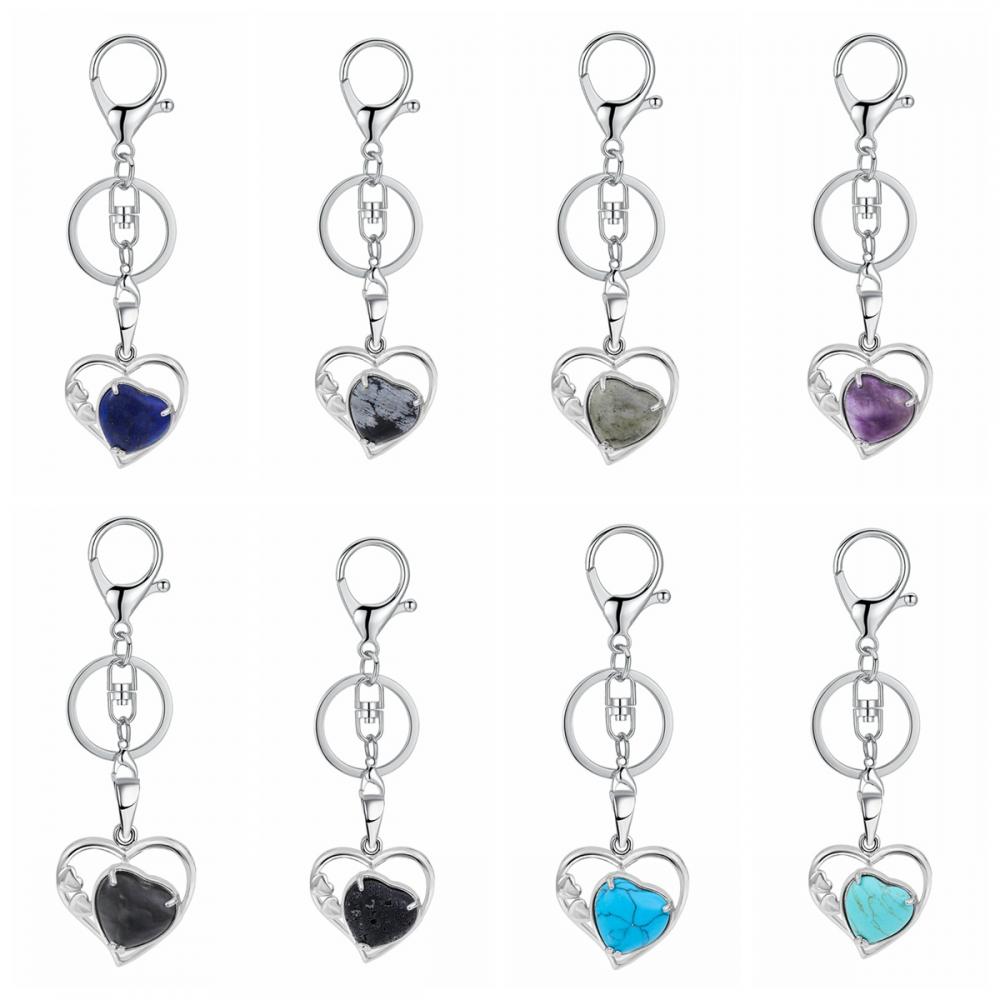 Heart Natural Gemstone Heart Birthstone Pendse Keychain