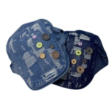 British Retro Beret with Denim Fabric and Leather Buckle