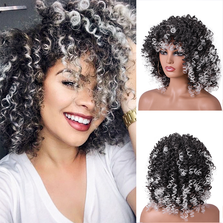 Supplier Afro Curly Wigs omber brown color  Heat Resistant Fiber for black women synthetic wig kinky curly short wigs