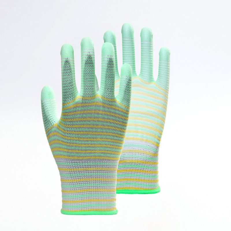 Striped Polyester PU Gloves