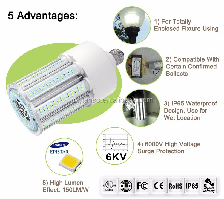 Dlc Listed Led Corn Bulb For Warehouse Light, E27 E40 30W 40W 60W 80W 150W Led Corn Bulb Corn Lamp