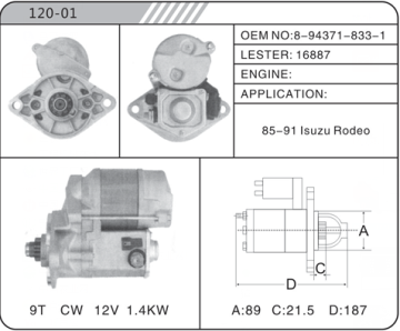 ISUZU STARTER MOTOR FOR ISUZU RODEO STARTER MOTOR 8-94371-833-1 16887