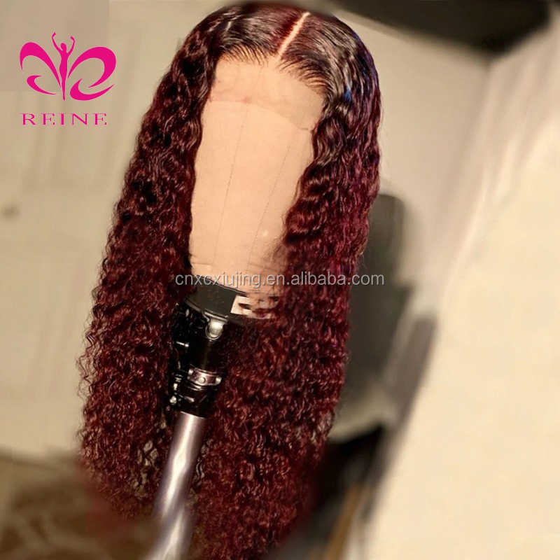 REINE OMBRE  99j Curly Lace Front Human Hair Wigs 4*4 Middle Part Lace Wigs With Baby Hair 8-22 Brazilian Middle Ratio Non-Remy