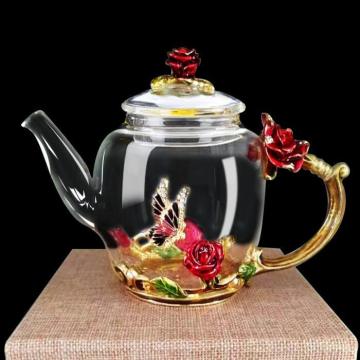 Hand Made Enamel Teapot Borosilicate Glass Enamel Glass Teapot Glass Gift Teapot