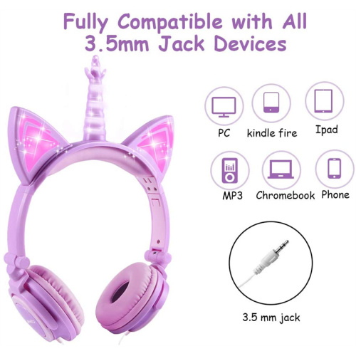 Over Ear Wired Kids Unicorn Headphone with LED