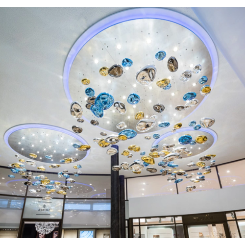 Modern luxury glass chandelier used in hotel lobby