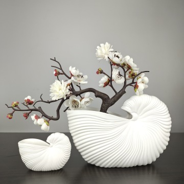 Creative Seashell Shaped White Ceramic Vase for Living Room Decoration