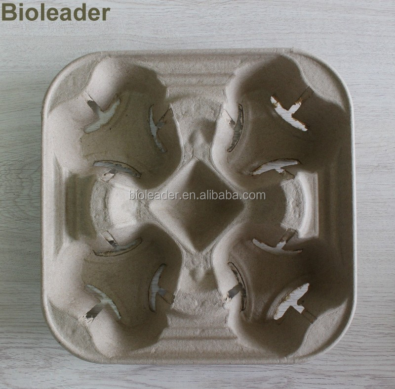 Disposable Paper Pulp Moulding 2 4 Cup Holder Tray