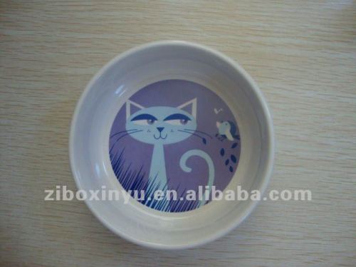 12CM Big White Ceremic cat bowl with Cut cat print