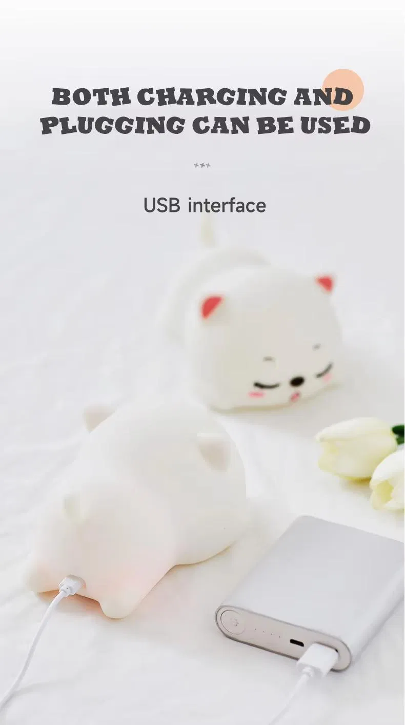 Adorable Sleep Cat Cartoon Silicone LED Night Lights for Kids′ Rooms Night