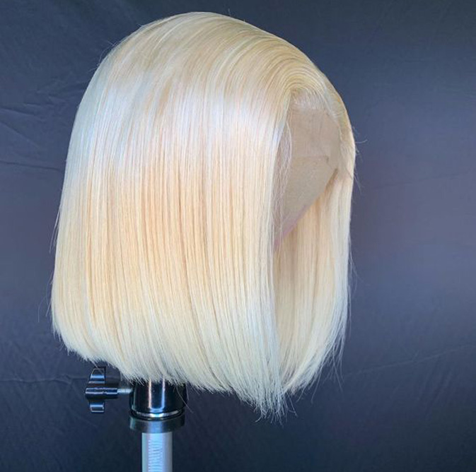 Short Bob 13x4 Transparent Lace 613 Blonde Lace front Human Hair Wigs  Frontal Wigs Blonde Straight Hair Wigs Remy Hair