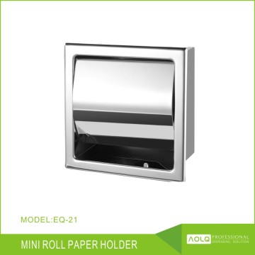 Stainless steel recessed toilet paper holder with mirrored finish