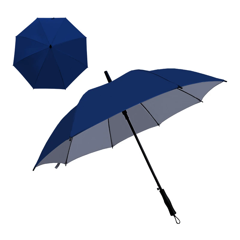 High Quality Auto Open 27 Inch Black Fiber 8 Ribs Rainproof Polyester Fabric Straight Umbrella with Custom Logo Print