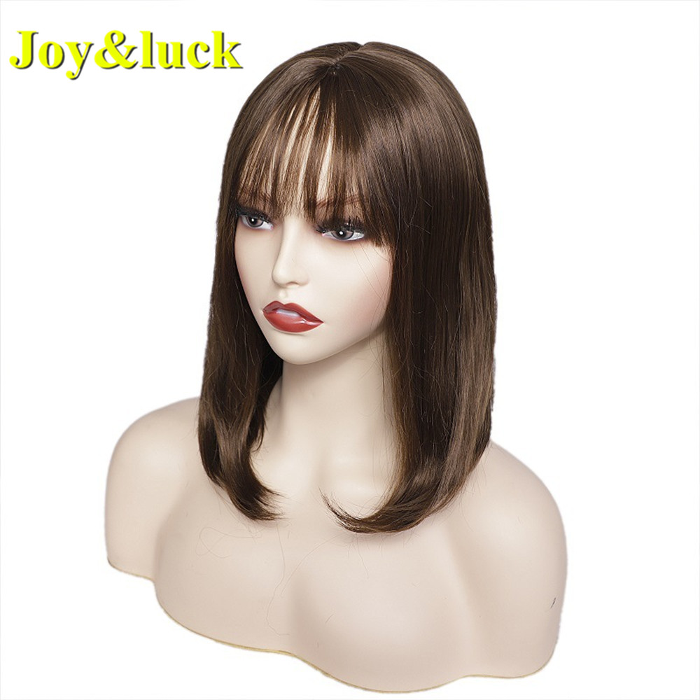 Women's Wholesale Wig With Bangs Cosplay Brown Highlight Golden Blonde Natural Straight Short Bob Cut Wig Synthetic Hair Wigs