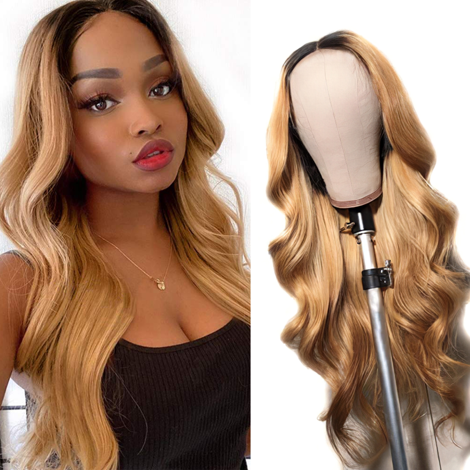 spark 1B 27 Body Wave Wig Ombre Highlight Lace Front Human Hair Wigs Preplucked Brazilian Remy Orange Colored Middle Part Wig