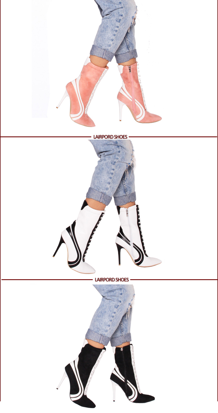 high heel ankle white stripe totem boots