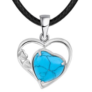 Blue Turquoise Love Heart Birthstone Prendant Colliers de pierre précieuse pour les femmes