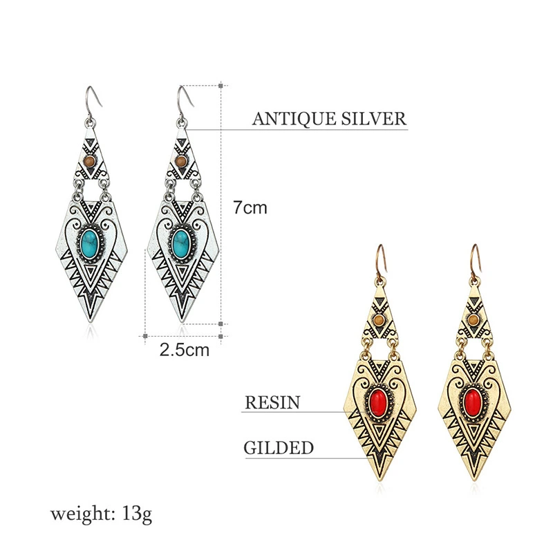 Retro Temperament Rhombus Shaped Earrings Bohemian Fashion Earrings for Women Gift