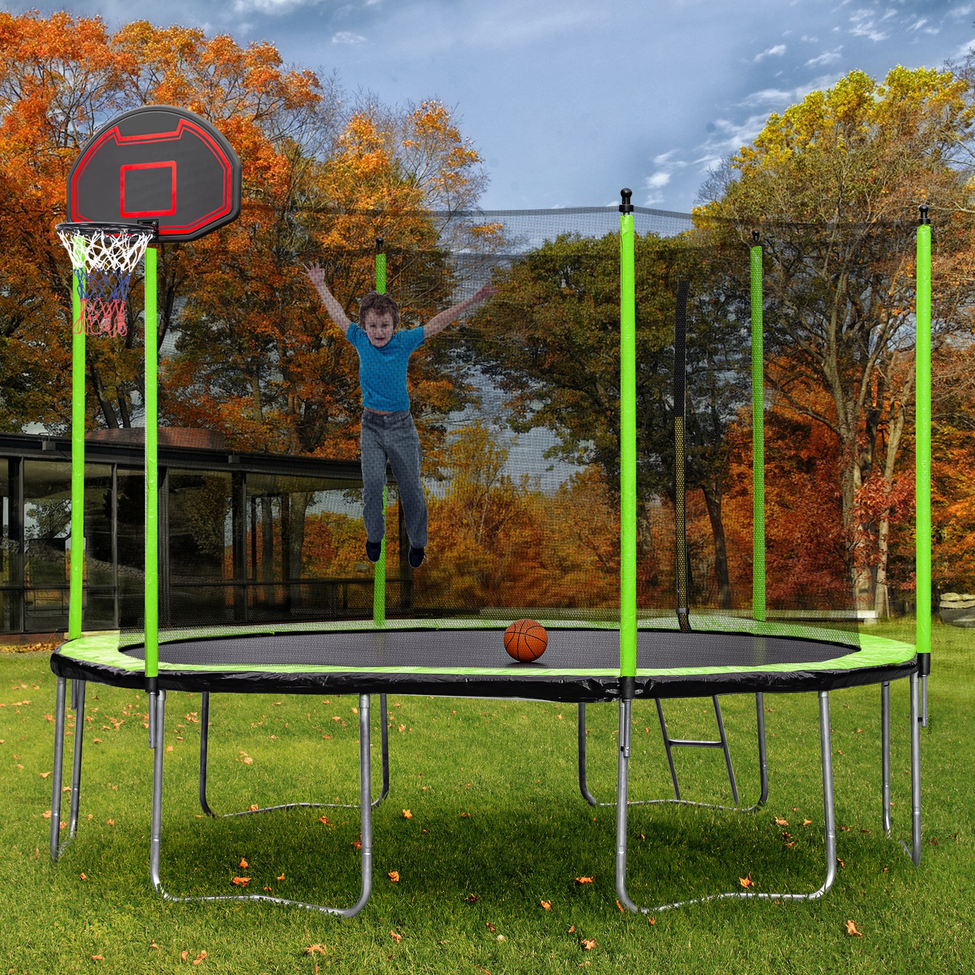 Upgraded 8FT 10FT 12FT 15FT 16FT Trampolines with Enclosure Net and Ladder, ASTM Approved Outdoor High-Capacity Family Yard