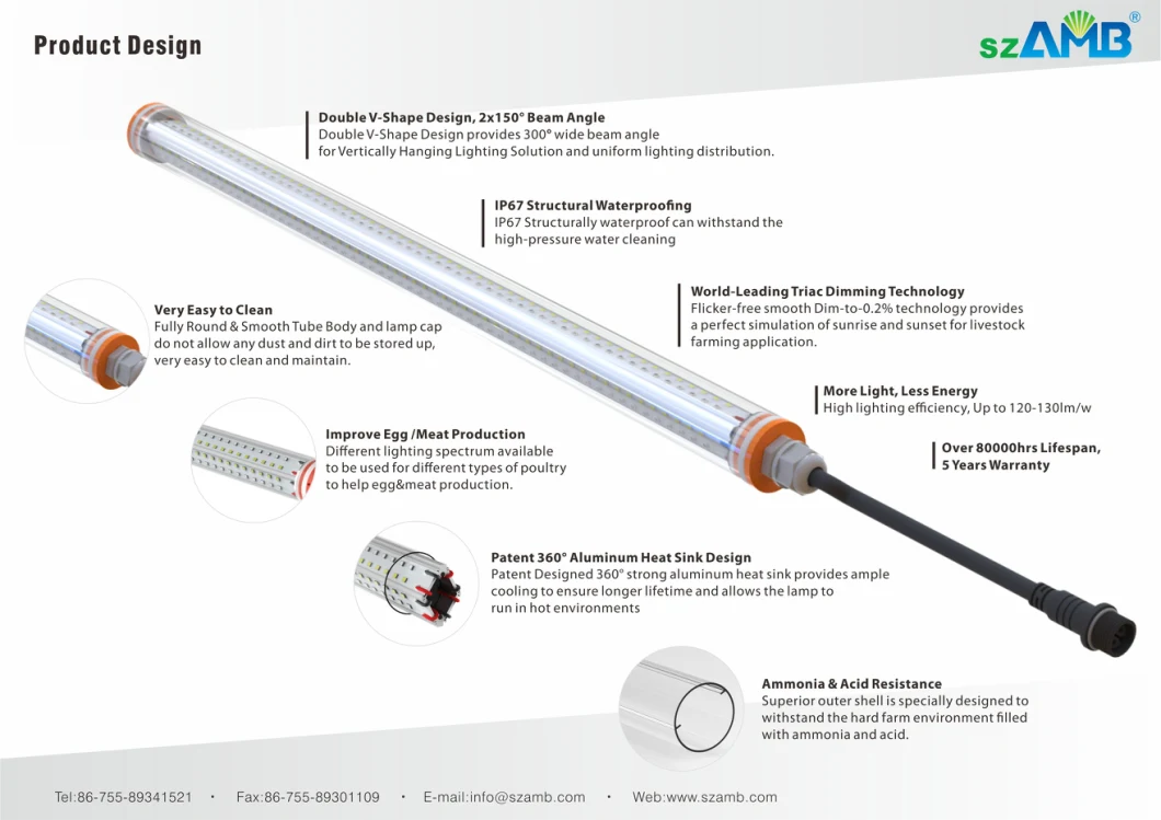 T12 LED Tube Improve Egg/Meat Production, More Light, Less Energy, Easy to Clean
