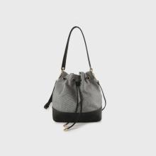 Black and White Striped Drawstring Bucket Bag