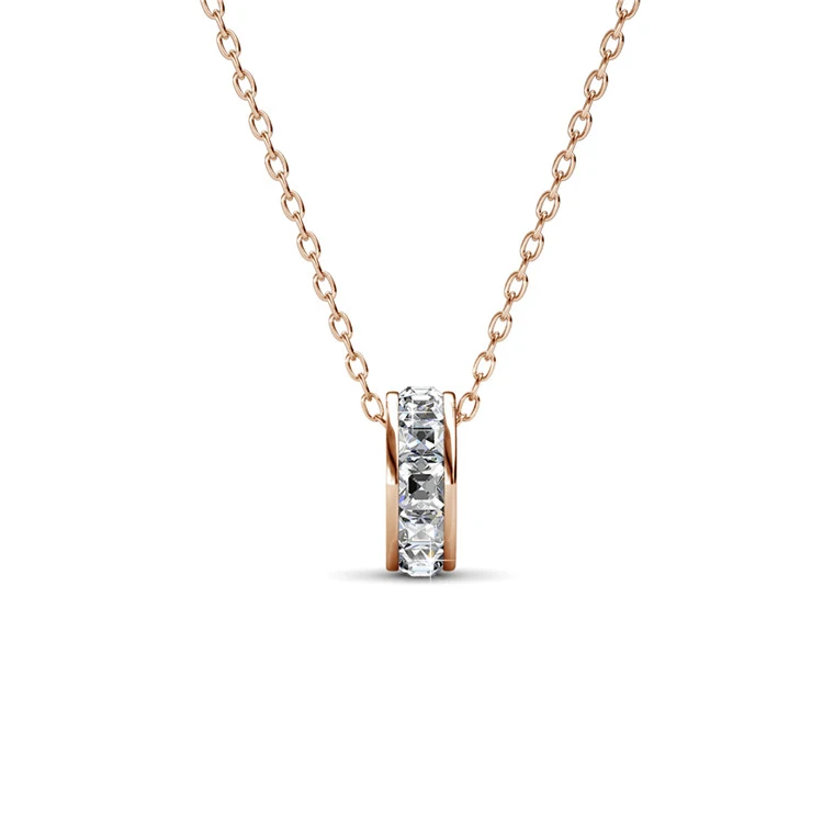 2021 New Premium Austrian Crystal Jewelry Minimalist Baguette Ring Pendant Necklace for Couple