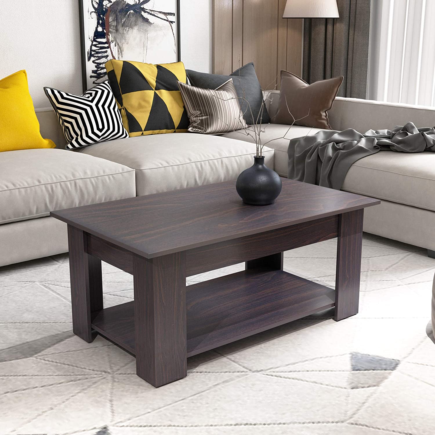 Couchtisch aus Holz mit Hebeplatte Lift Top Wood Coffee Table