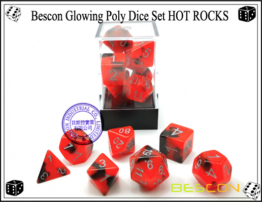 Bescon Glowing Poly Dice Set ROCAS CALIENTES-6 Bescon Glowing Poly Dice Set HOT ROCKS-6