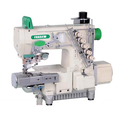 Direct drive cylinder bed interlock sewing machine with automatic trimmer and left hand side fabric trimmer